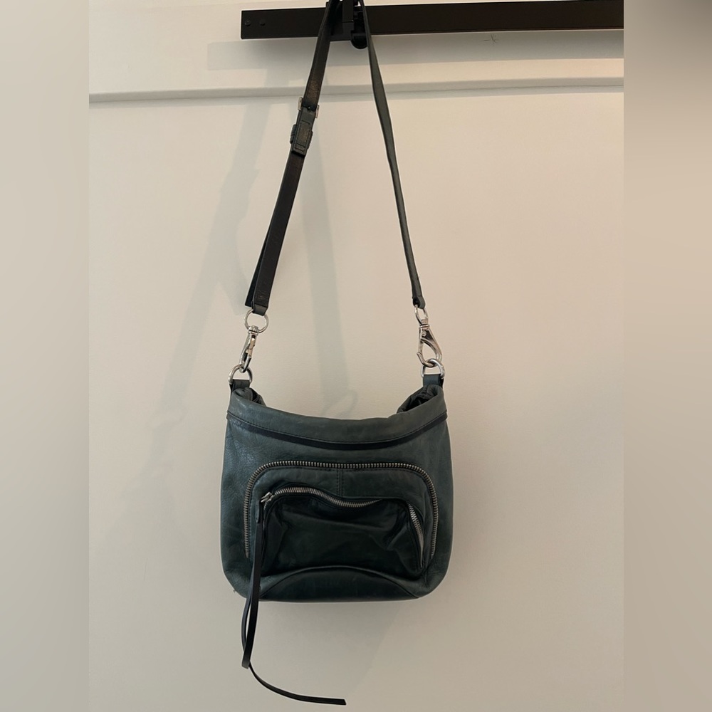 She + Lo Rise Above Zip Leather Detailed Green Hobo Crossbody Bucket Tote Bag